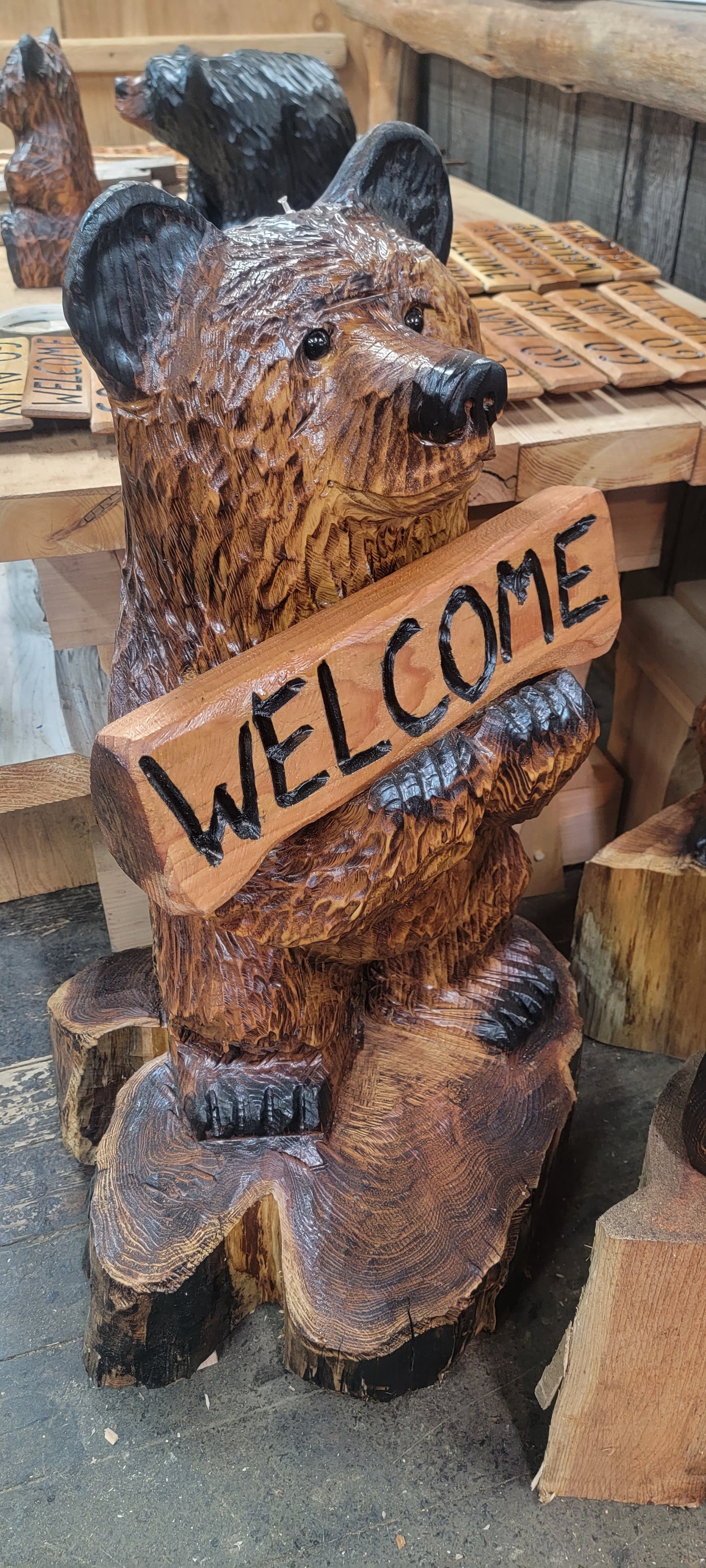 4 ft Custom stnding bear holding log sign